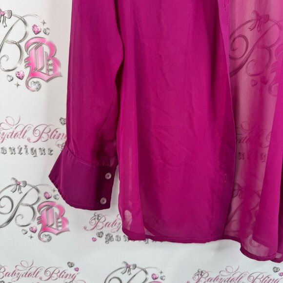 American Apparel chiffon long sleeve cardigan Magenta Button Down Shirt - Picture 5 of 8